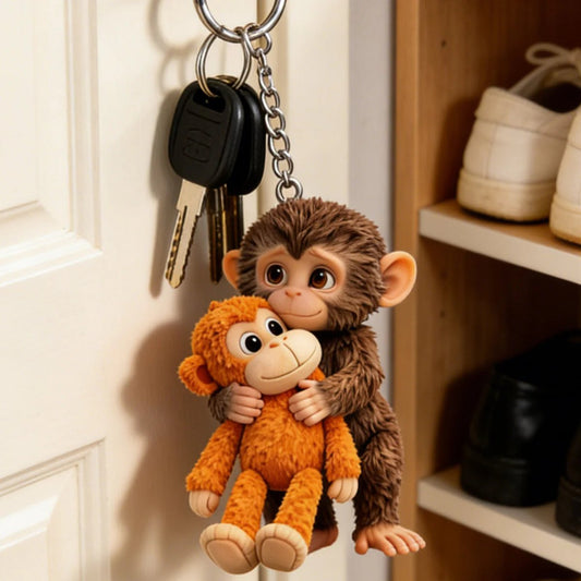 Monkey Hugging Monkey Acrylic Keychain -Gift For Family, Friends, Loved Ones--2D akrylmaterial
