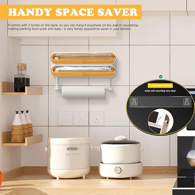 ✨3% rabattkod: NOR3✨Magnetic Cling Film Cutter – Kitchen Organizer for Foil and Cling Film; Wall-Mounted Holder Featuring Foil Cutting and Paper Towel Dispensing Functions