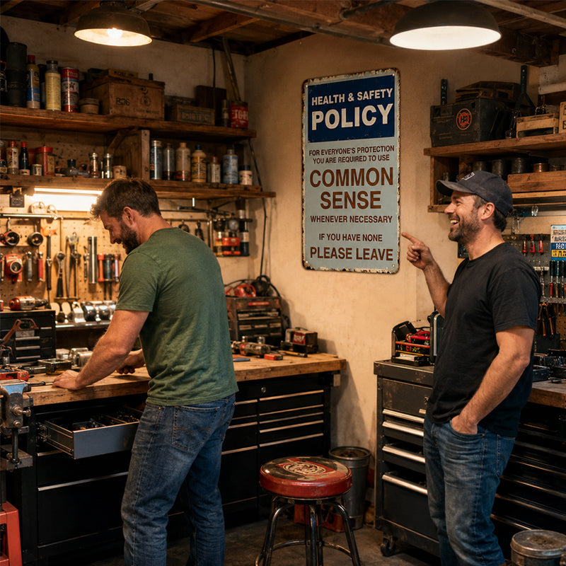 😂🤘Sarkastisk "Common Sense Policy" Vintage metallskylt