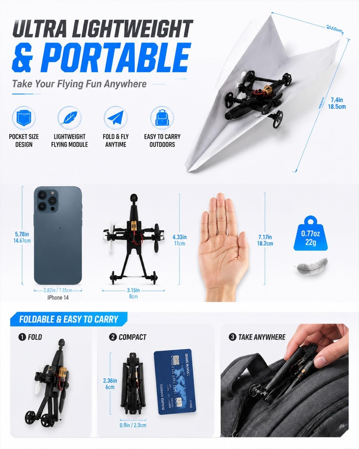 Up RC Pappersflygplansbyggsats med Gyro-stabilisator – DIY Elektriskt Fjärrstyrt Flygplan med Dubbla Propeller, Lätt Hopfällbar Flygande STEM-leksak