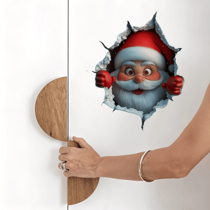 🎄3D-klistermärke med jultomten som tränger igenom väggen🎅