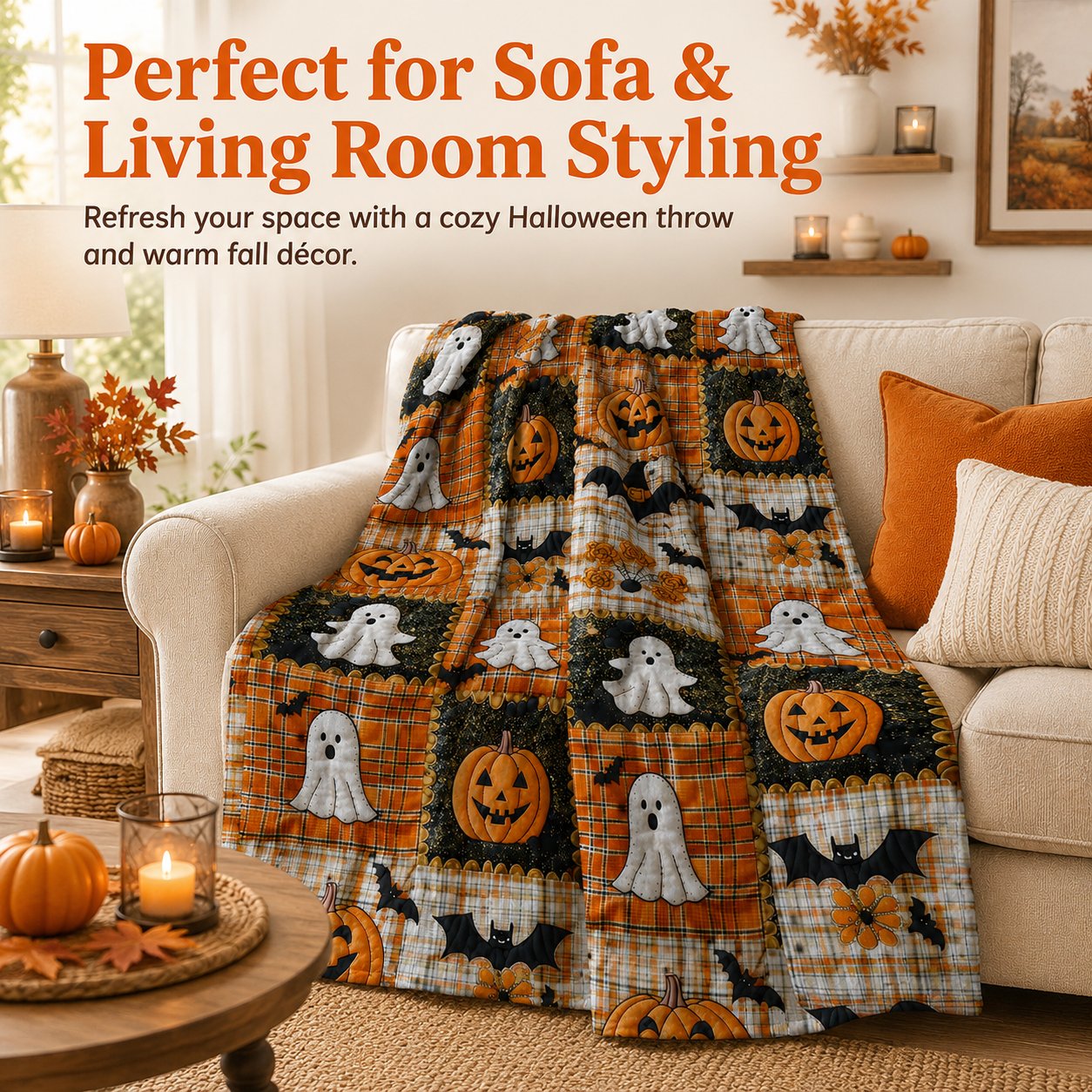⏳SISTA DAGEN REA 50%🎃Halloween flanellfilt med lapptäcke✨3% rabattkod: NOR3