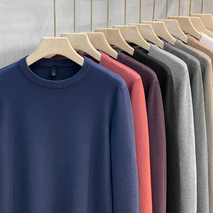 Enfärgad stickad bas-tröja med rund hals för herr