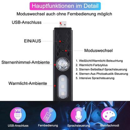 🚗 Trådlös RGB-stämningsbelysning för bilar | Musiksynkronisering | USB-strömförsörjning | Fjärrkontroll