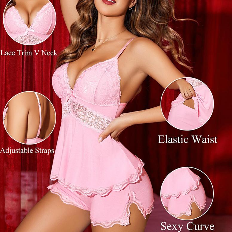 💃Womens Lingerie Set Pjs and Panty Set Camisole Set Modal Floral Fabric Lace sleep sets