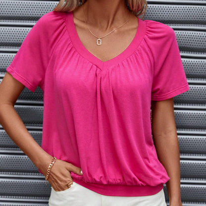 Casual plisserad skjorta för kvinnor med kort V-ringning