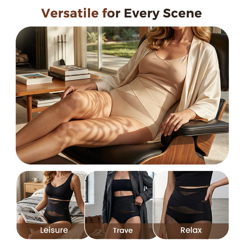 🌸Sista dagen - Köp 1 få 3-pack✨Plus-Size trosor med hög midja och korsade magkontroller