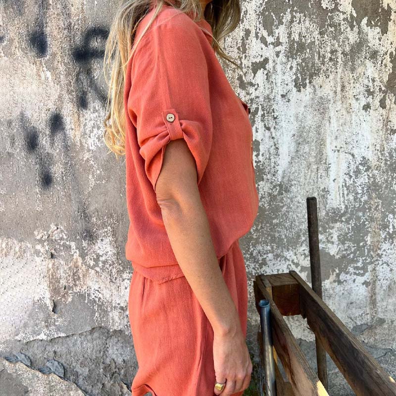 kortärmad shorts i bomull och linne för kvinnor Casual kostym🌬️