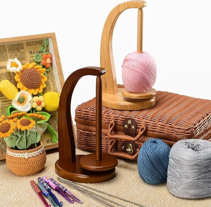 Wooden Yarn Winder with Magnetic Attachment Stable Base for Knitting & Crochet Projects