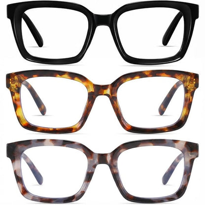 🔥Hot Sale-✨👓3 Pack Tortoiseshell Reading Glasses – Blue Light Blocking Oversized Square Readers
