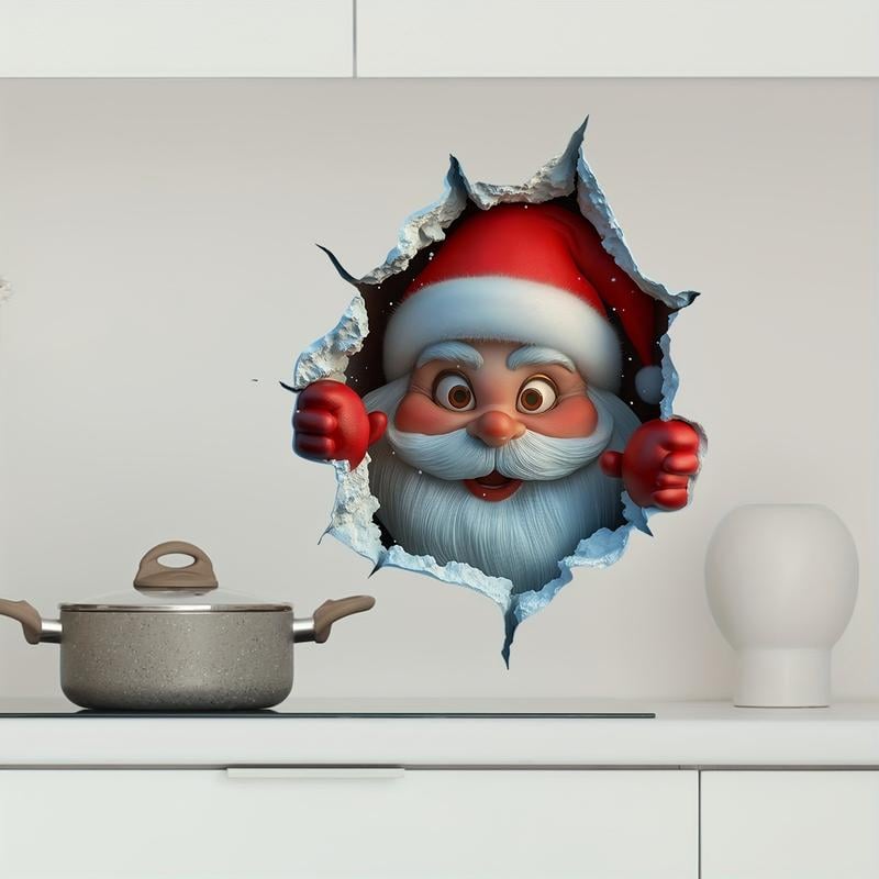 🎄3D-klistermärke med jultomten som tränger igenom väggen🎅