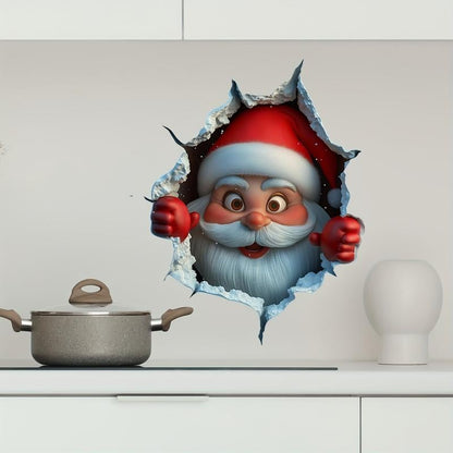 🎄3D-klistermärke med jultomten som tränger igenom väggen🎅