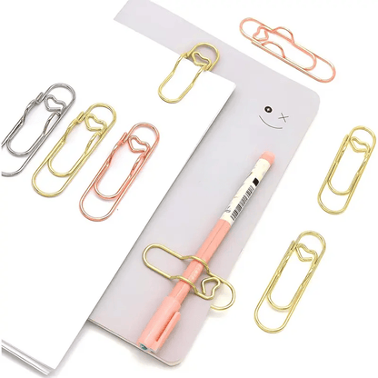 6 st 3 färger hjärtformade pennklämmor metallpennklämmor multifunktionella roséguld silver kolstålsgem