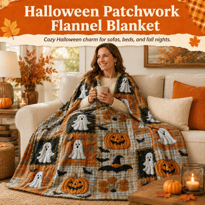 ⏳SISTA DAGEN REA 50%🎃Halloween flanellfilt med lapptäcke✨3% rabattkod: NOR3