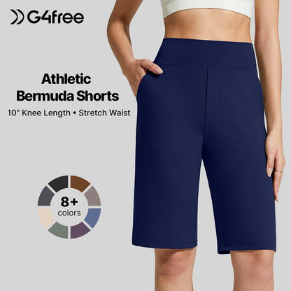 ⏰Sista dagens rea 49% RABATT🔥Dambermudashorts med fickor -👍Knälånga atletiska långshorts för vardagsbruk