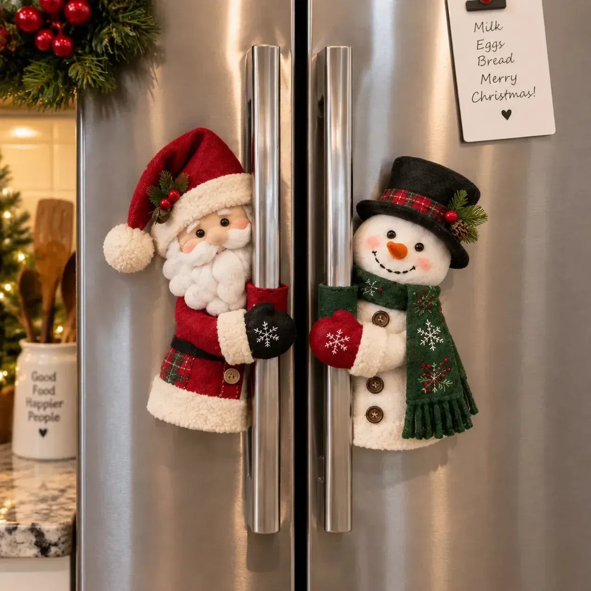 ☃️🎅Juliga handtagsomfamnare med jultomte och snögubbe