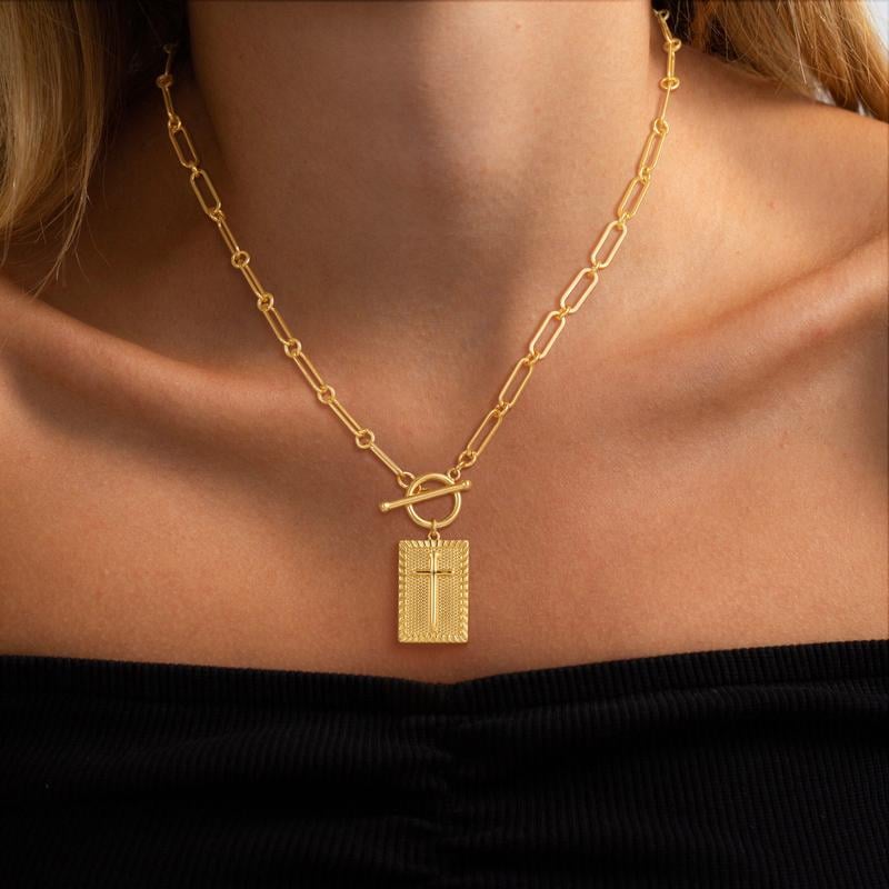 Cross Pendant Paperclip Chain Necklace, Unisex, Waterproof and Sweat-Resistant