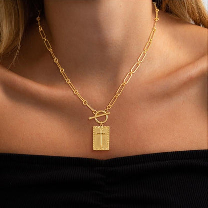 Cross Pendant Paperclip Chain Necklace, Unisex, Waterproof and Sweat-Resistant