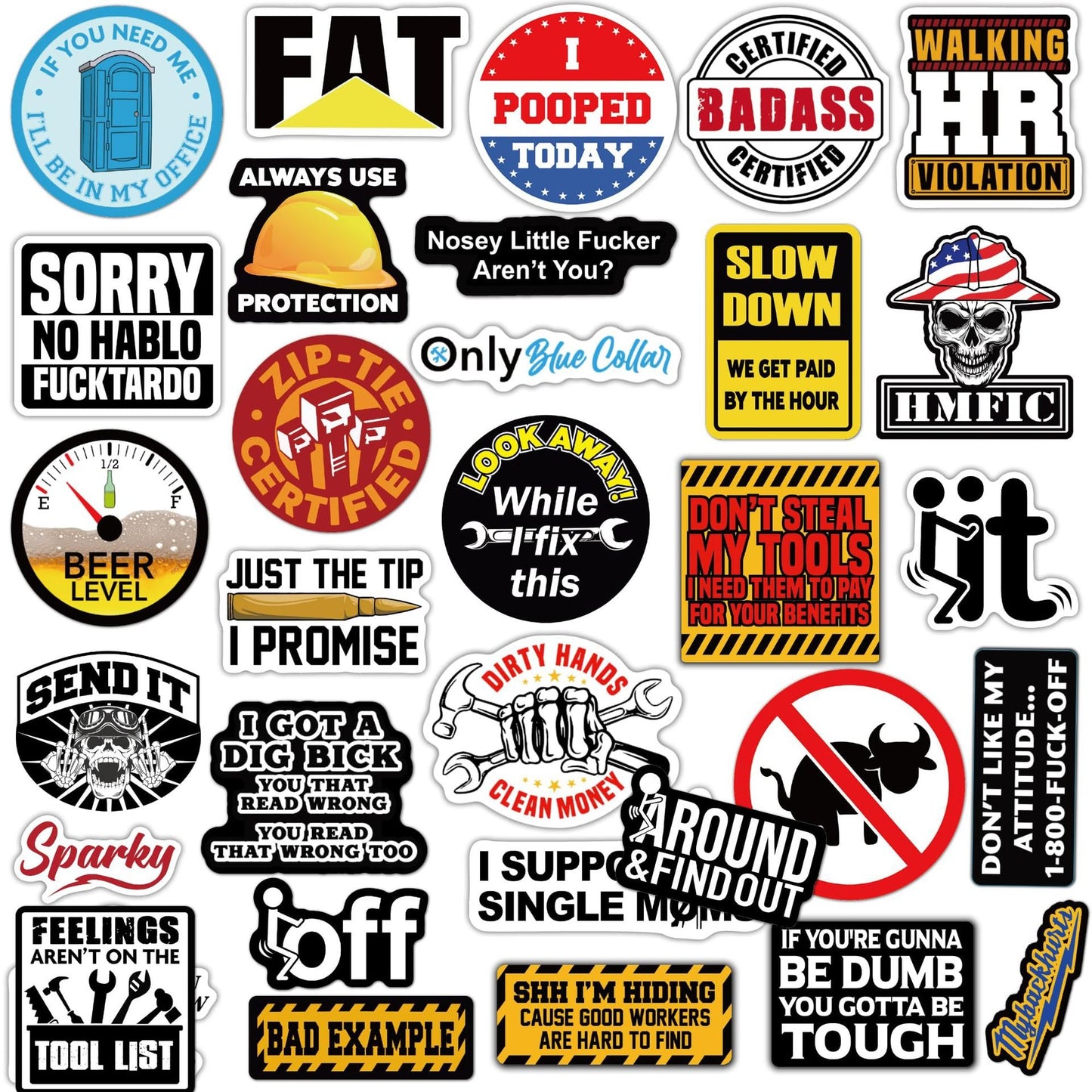 🔥 🔥150Pcs Blue Collar Funny Stickers 👷‍♂️
