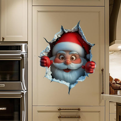 🎄3D-klistermärke med jultomten som tränger igenom väggen🎅
