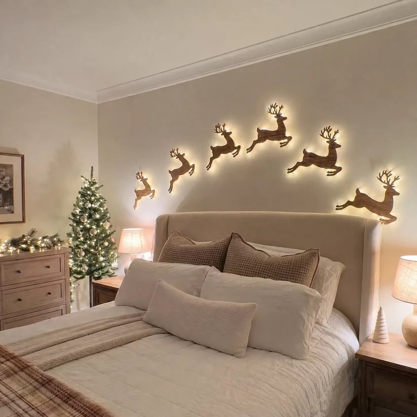 🎄 3D-upplyst trären för juldekoration (12-pack)🦌 Varm bakgrundsbelyst Peel & Stick-entréglöd ✨