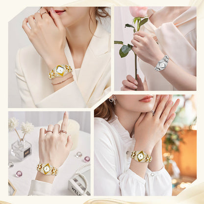 "Köp 2 - 5% rabatt + fraktfritt"✨Retrokvartsklocka för kvinnor med gnistrande strassstenar