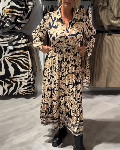 🔥🎁Nyhet 50 % RABATT🔥💖Vintageblommig skjortklänning med midjeknäppning