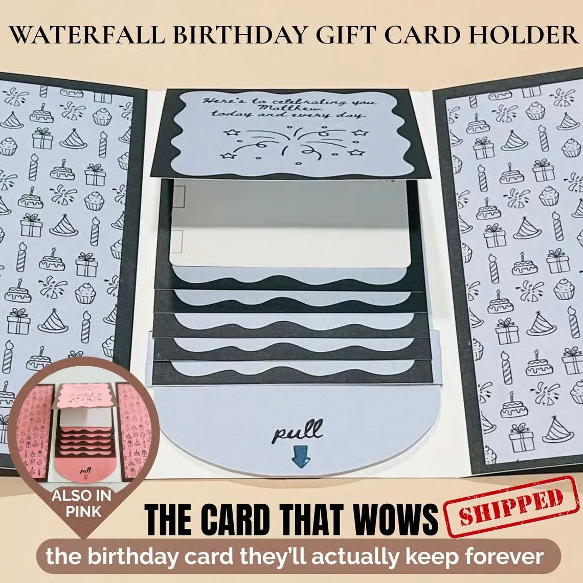 🎁LAST DAY 50% OFF - 🎂✨ Handmade Waterfall Birthday Gift Card Booklet