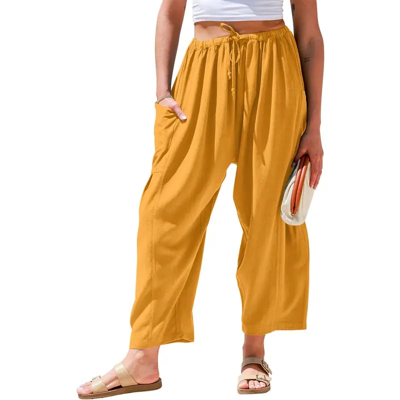 Womens Linen Wide Leg Pants Casual Loose Fit Beach Palazzo Harem Pants with Pockets Spring Summer Style