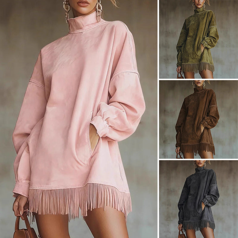 【S-3XL】💖Långärmad klänning med fransar🔥Köp 2 få fri frakt