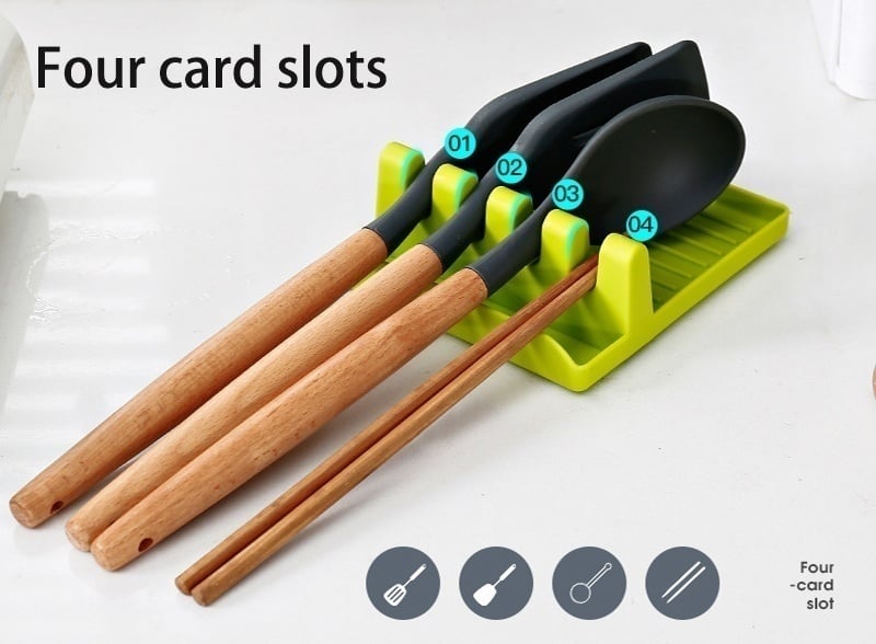 🔥Hot Selling⚡Kitchen Spoon Holders Fork Spatula Rack Shelf Organizer Plastic Chopsticks Holder Non-slip Spoons Pad