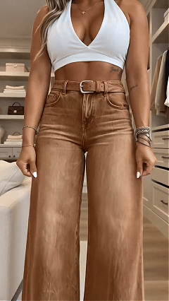 Högmidjade vida jeans med knappdetalj✨Fri frakt