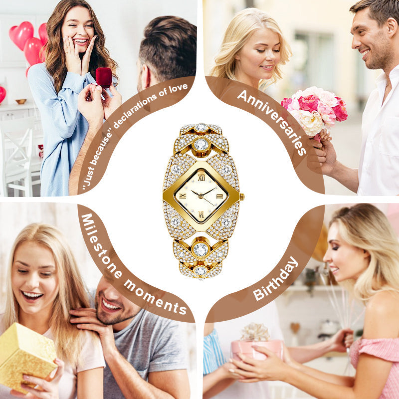 "Köp 2 - 5% rabatt + fraktfritt"✨Retrokvartsklocka för kvinnor med gnistrande strassstenar