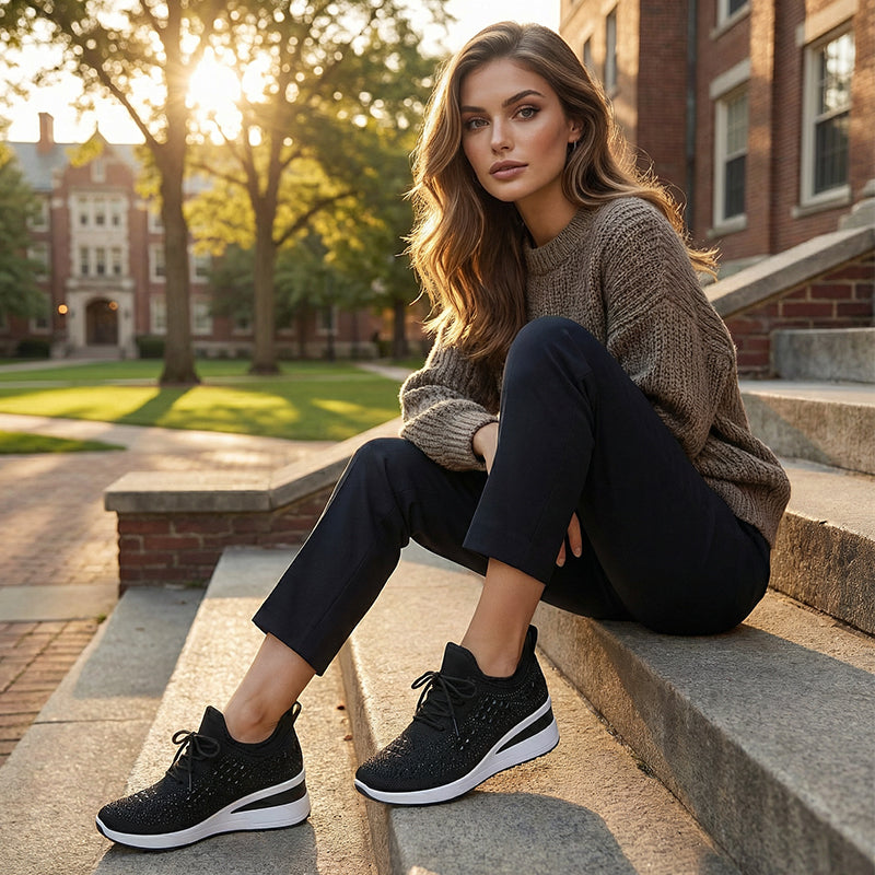 🔥Sista dagen-kampanj 50 % RABATT – Casual dammode, andningsbara korrigering sneakers med strassdekoration