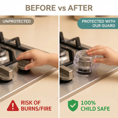 4 PCS Stove Knob Safety Covers – Double-Key Protection for Peace of Mind