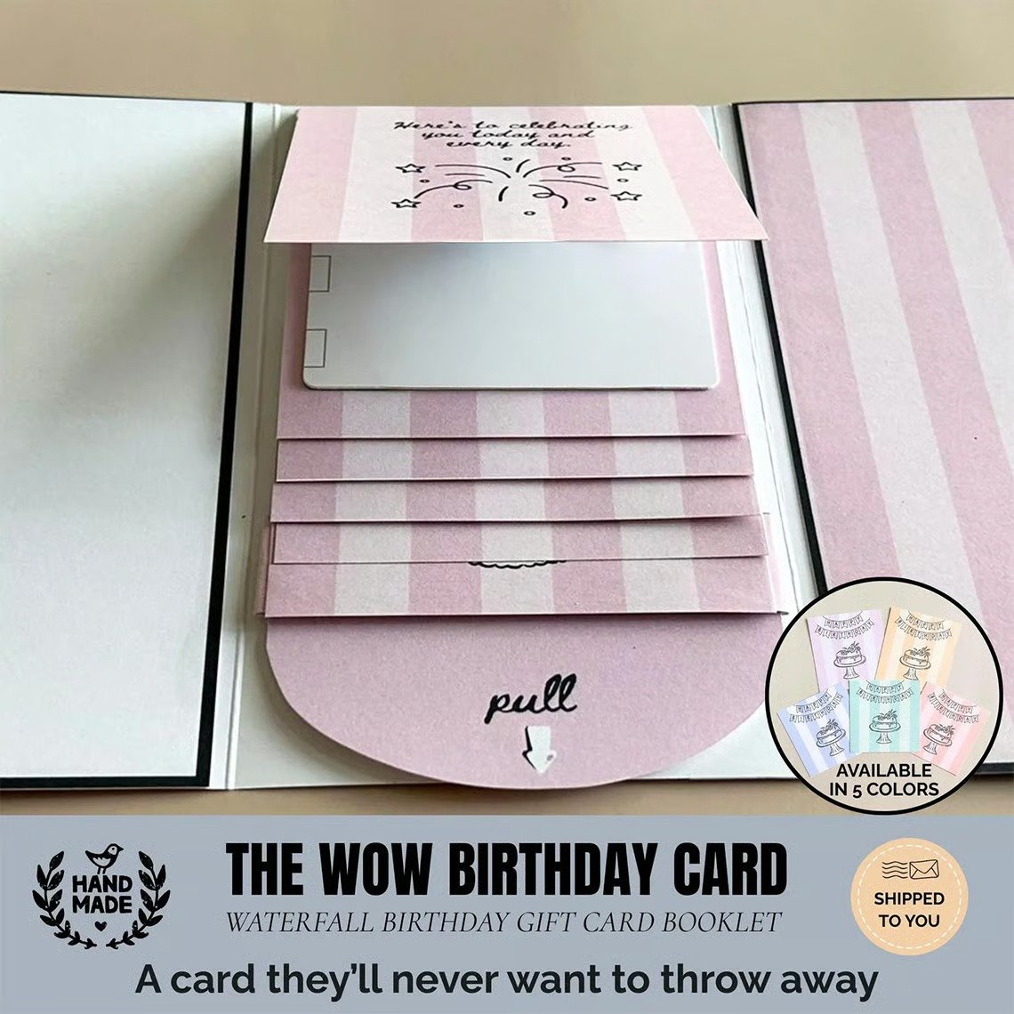 🎁LAST DAY 50% OFF - 🎂✨ Handmade Waterfall Birthday Gift Card Booklet