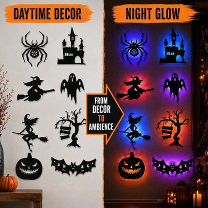 🔥SISTA DAGEN 49% RABATT | Hyresvänliga självhäftande Halloween LED-fönsterlampor, ingen borrning, inga rester, 8 kusliga silhuettdesigner