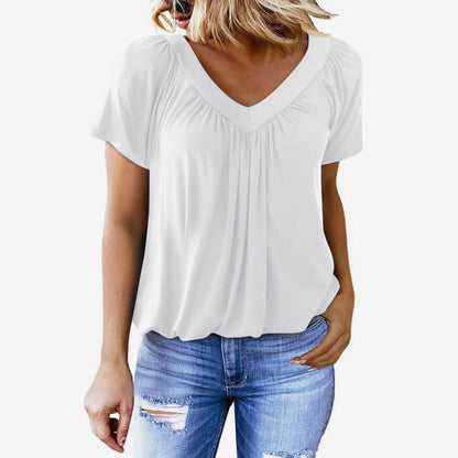 Casual plisserad skjorta för kvinnor med kort V-ringning