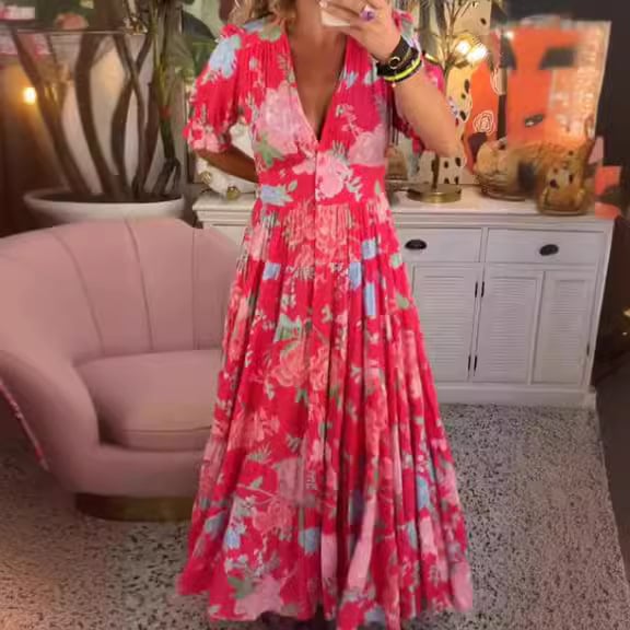 Köp 2 - få 5% rabatt (fraktfritt)🔥Mors dag rea🔥Mysig lång v-ringad klänning med fickor