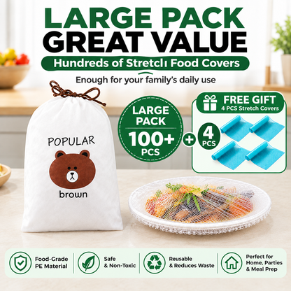 📢📢【Begränsat erbjudande – Köp 1 få 1 gratis】🔥 100 st Engångs sträckfilm för skålar och tallrikar, elastiska behållarlock, alternativ till plastfolie för matrester, frukt, grönsaker och matförvaring i köket