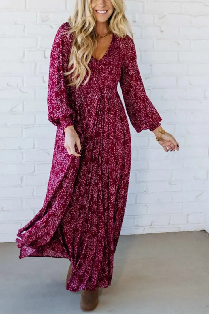 💃Maxiklänning för damer i rayon med blommönster, smockad midja och foder