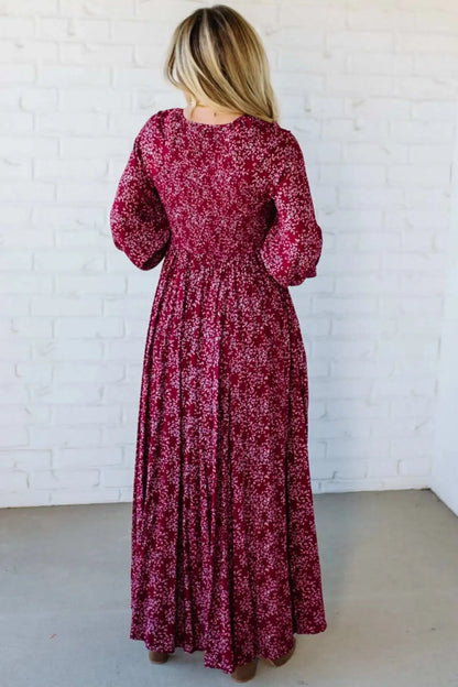 💃Maxiklänning för damer i rayon med blommönster, smockad midja och foder