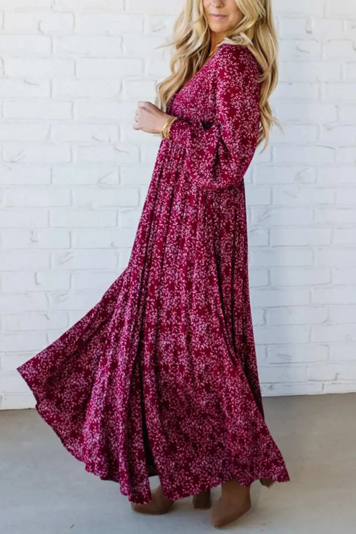 💃Maxiklänning för damer i rayon med blommönster, smockad midja och foder