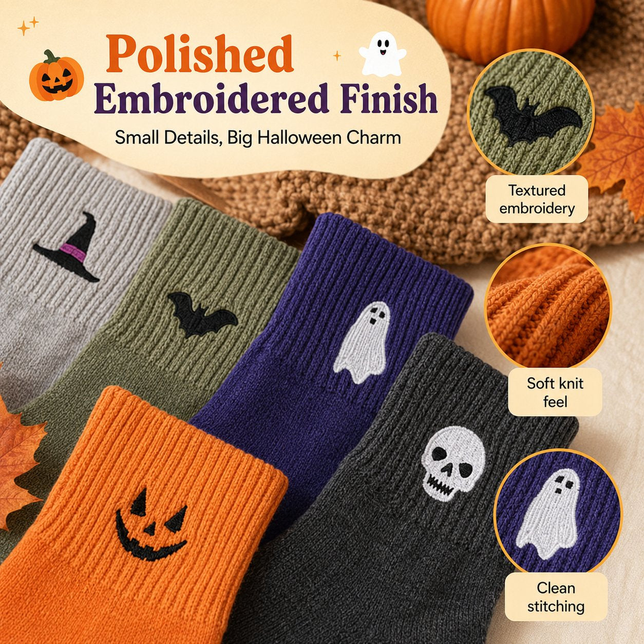 Halloweenbroderade strumpor✨3% rabattkod: NOR3