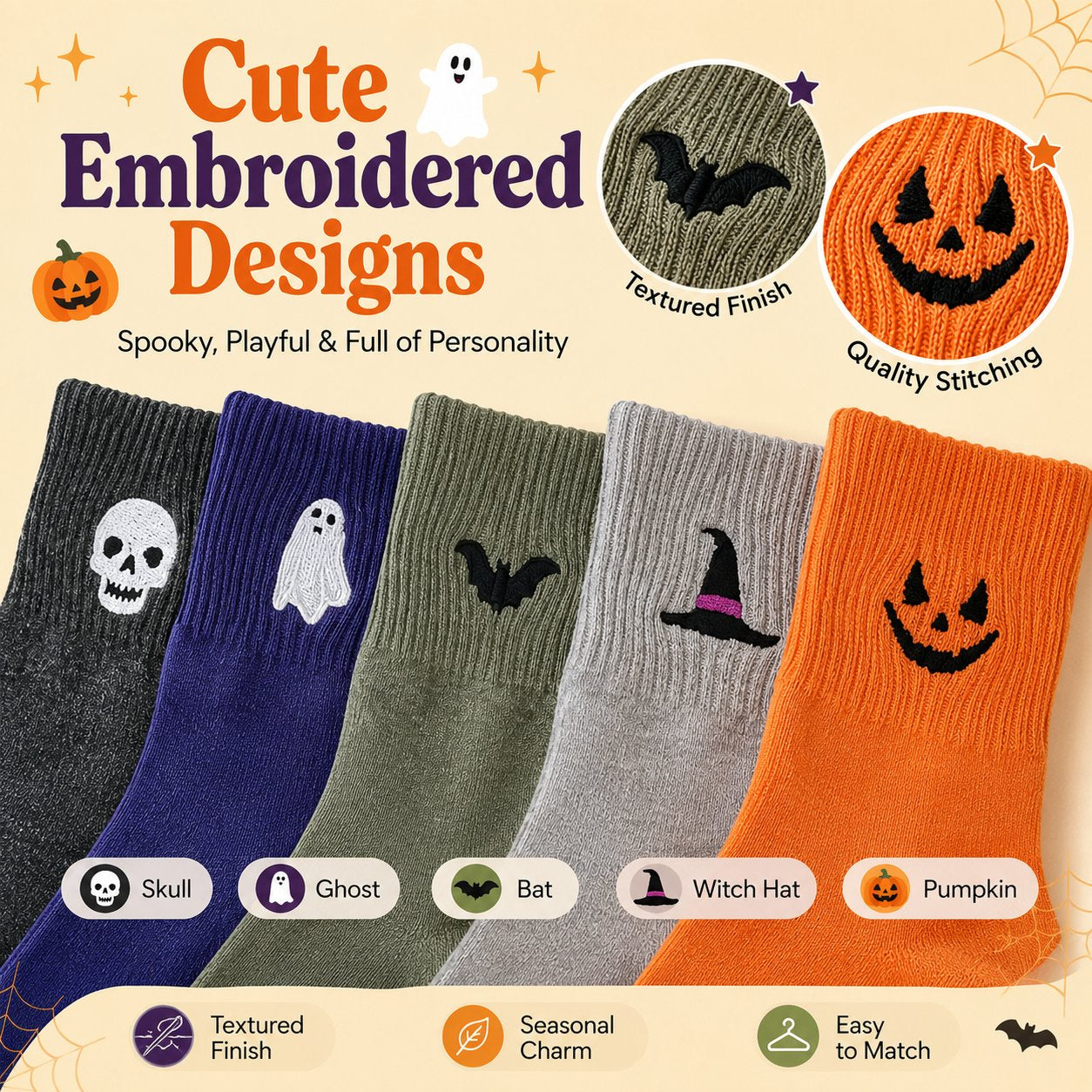 Halloweenbroderade strumpor✨3% rabattkod: NOR3