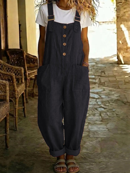 🌿Sommarrea - 50% RABATT!👖Damoveraller med knappar framtill, avslappnad passform