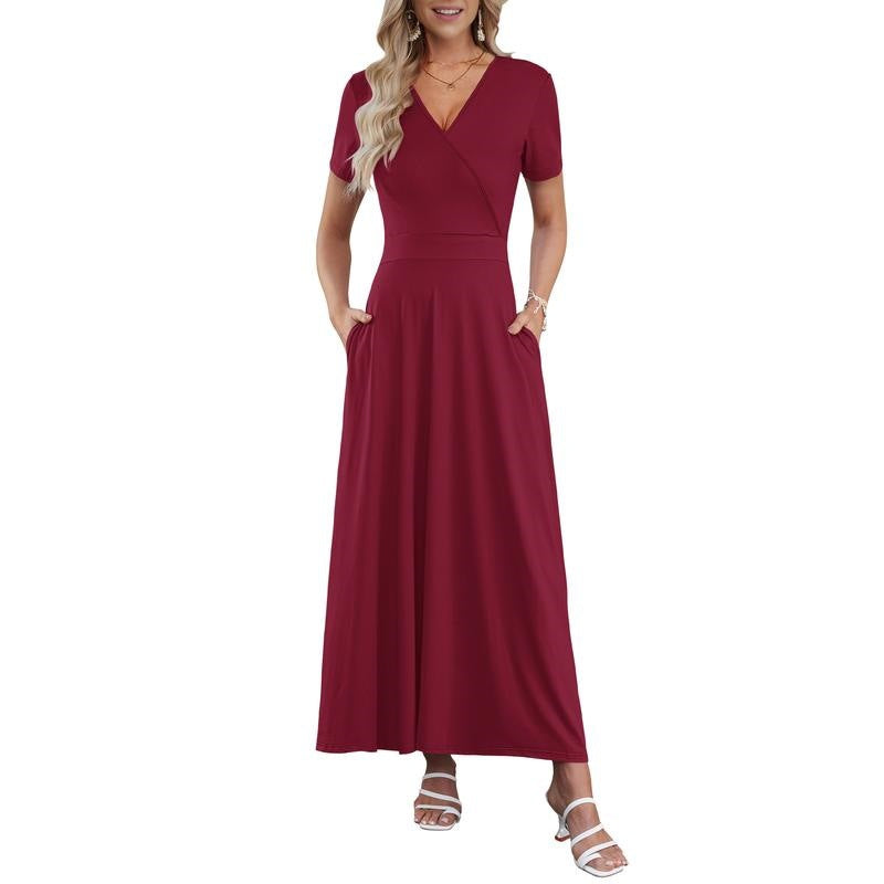 👗2026 Sommarrea 49% RABATT🌈 Dam V-ringad ankellång blommig strandklänning med fickor🎀