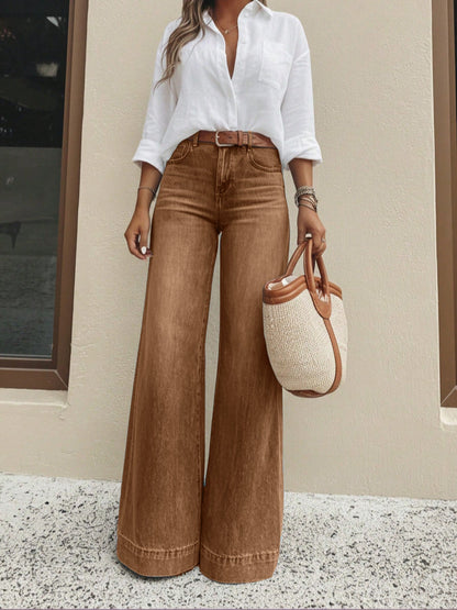 Högmidjade vida jeans med knappdetalj✨Fri frakt