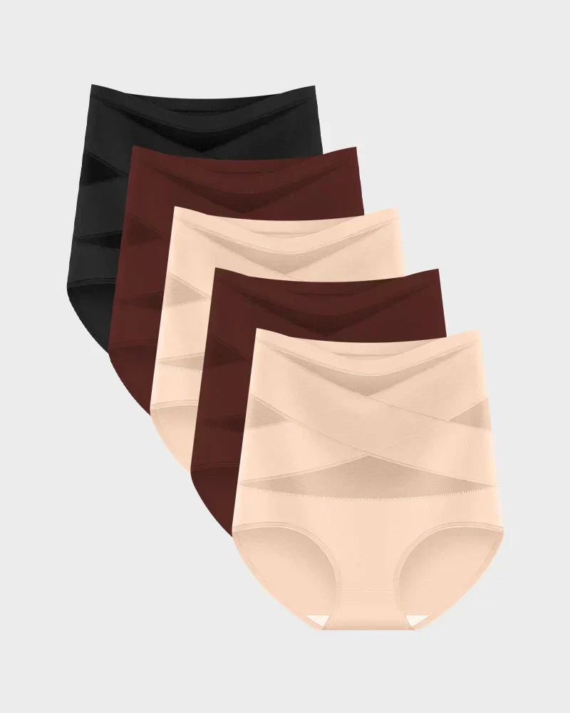 🌸Sista dagen - Köp 1 få 3-pack✨Plus-Size trosor med hög midja och korsade magkontroller