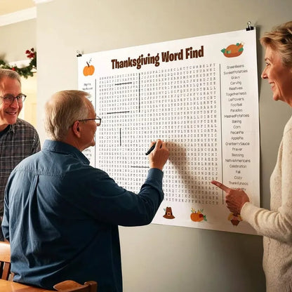 ⏰ Jättestor ordsöksaffisch för Thanksgiving och jul – Jättestor vägglek 90x60 cm! 🎉